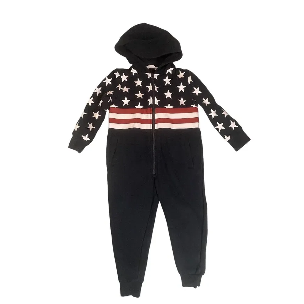 H&M Printed Sweatshirt Jumpsuit America USA Stars and Stripes SIZE 2-4 Years